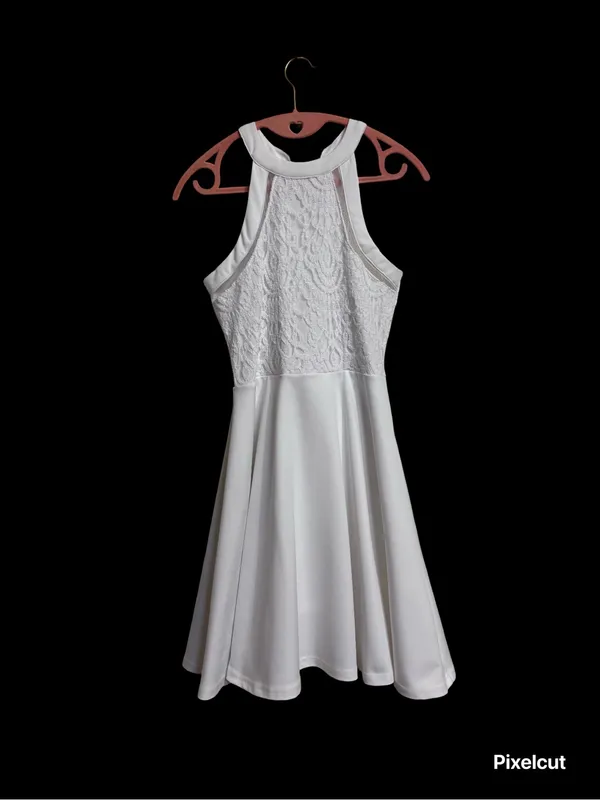 Missguided White Lace Halter Skater Dress Rush Week Bridal Wedding EUC Size S - Image 3