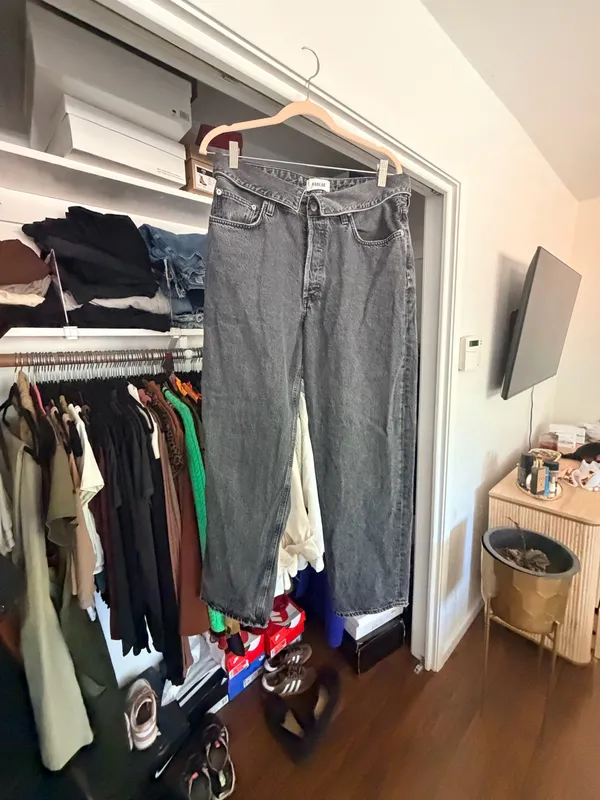 Agolde Echo Taper fold over mid waist Zephyr vintage washed black jeans 29 - Image 16