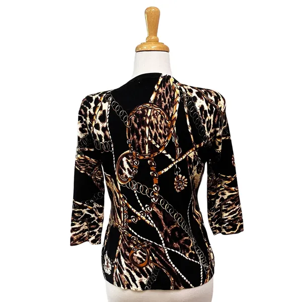 Boston Proper Cardigan Sz S Leopard Animal Chain‎ Classy Maximalist Careerwear - Image 4