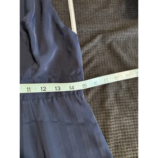 Lulus Navy Blue Halter Wide Leg Pant Jumpsuit Size Large Lined Zip Back‎ Chiffon - Image 10