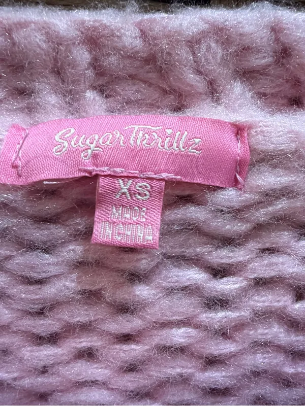 DollsKill Sugar Thrillz Pink Cardigan with Bow Rhinestone Details Size XS - Image 3