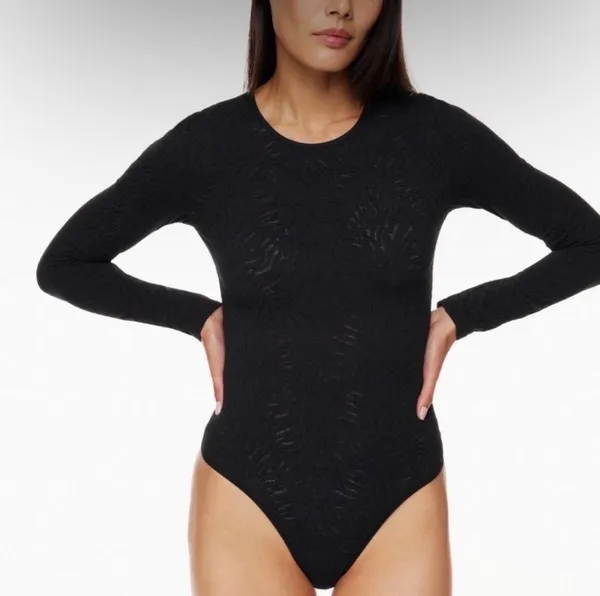 Aritzia Babaton Semi-Sheer Zebra Bodysuit in Black - Image 3