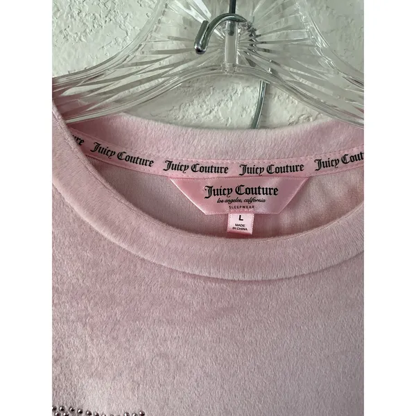 Juicy Couture Pajama Set Size L‎ Pink Velour Rhinestone Logo Sweatshirt Pants - Image 5