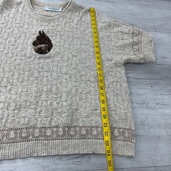 Vintage Chelsea Gardens Textured Knit Horse Shoe Short Sleeve Sweater Large - Image 9