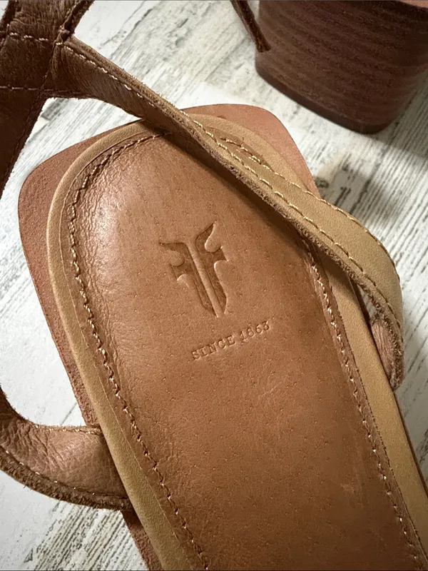 Frye Tan Huarache Braided Ankle-Strap Block Heel Sandal Size 6.5 - Image 11