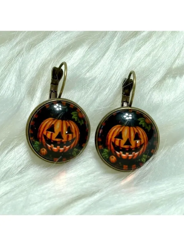 Halloween Pumpkin Jack O Lantern Dangle Earrings Black Orange - Image 6