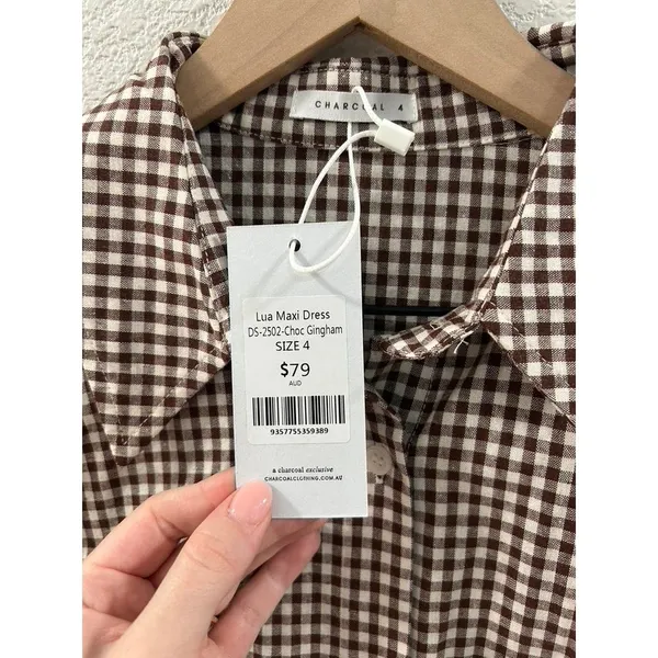 NWT Charcoal Clothing Lua Maxi Dress (Choc Gingham) Size 4 - Image 7
