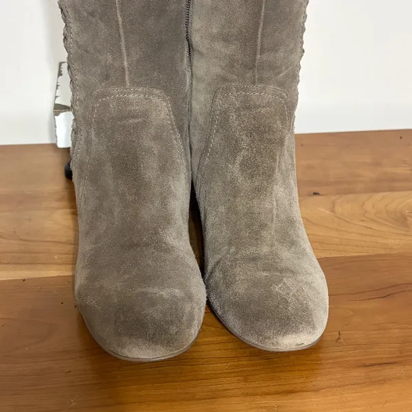 Franco Sarto Kearny Taupe Suede Tall Braided Block Heel Boots Womens Size 8M - Image 5