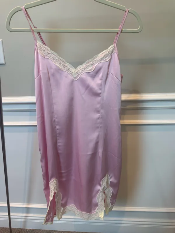 Edikted Satin Baby Pink Mini Lace Slip Dress - Image 2