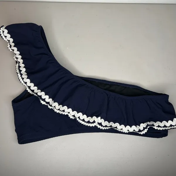 J. Crew Navy Rickrack One Shoulder Ruffle Swim Bikini Top Size Large - Image 6