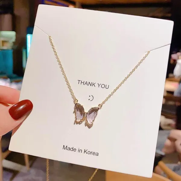 18K Gold Plated Purple Crystal Butterfly Pendant Necklace for Women - Image 4