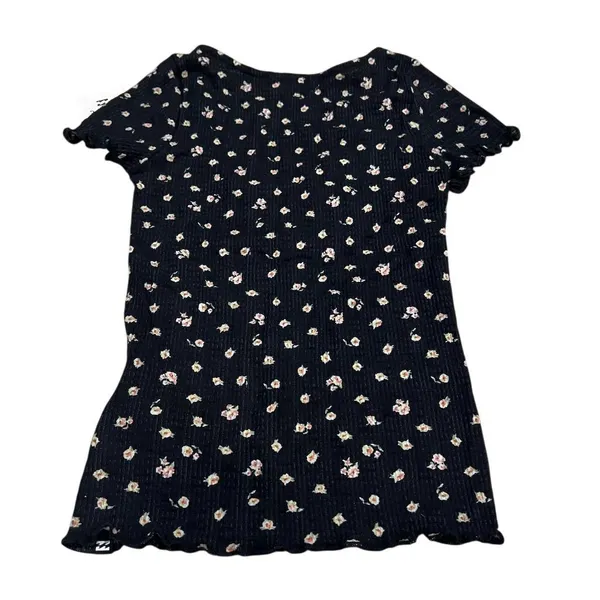 NWT Billabong Women's XS Floral V-Neck Short Sleeve Waffle Knit Top Multicolor - Image 2