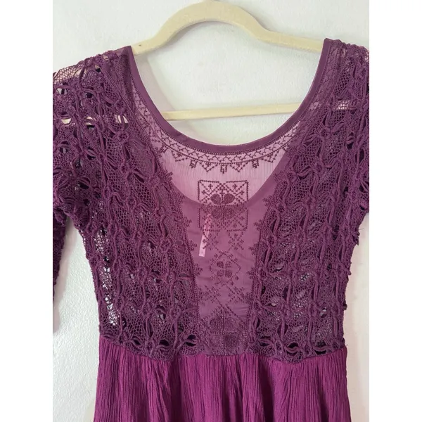 Free People Lonesome Dove Hi Lo Lace Midi Dress Plum Size 0 - Image 4