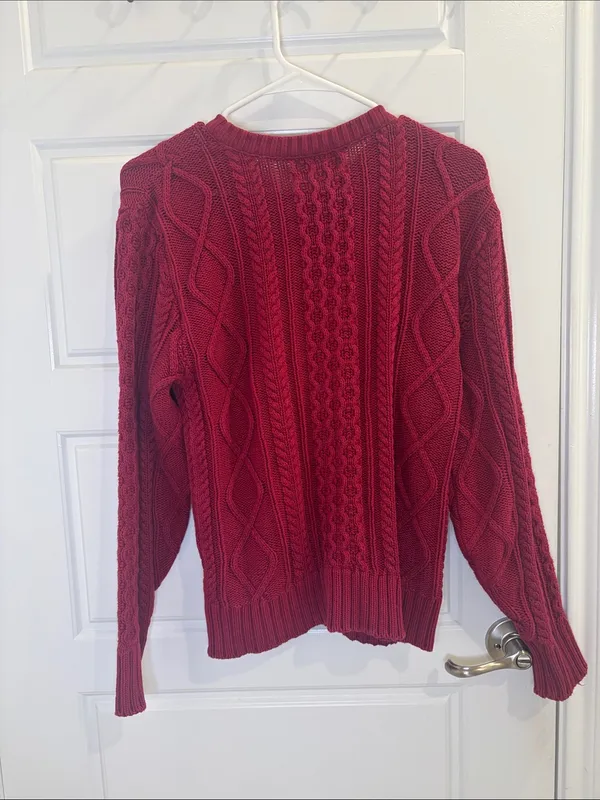 Vintage L.L.Bean Cable Knit Sweater M Made USA 100% Cotton Burgundy - Image 3