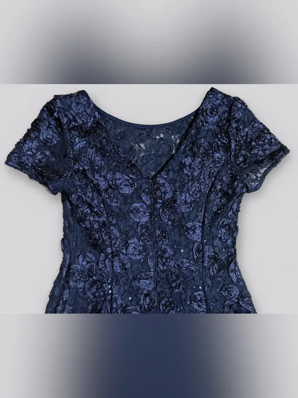 Alex Evenings Navy 3D Rosette Soutache Sequin Mother of Bride Gown Sz 10 Formal - Image 6