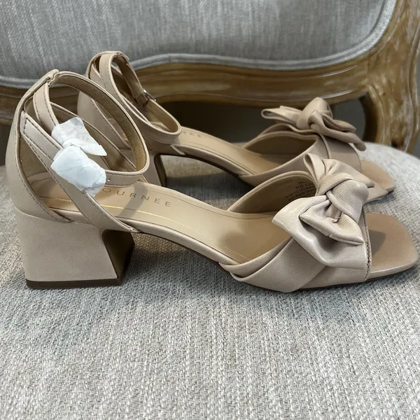 Journee Zevi Blush Bow Block Heels Sandals 8.5M Coquette Balletcore Bridal - Image 8