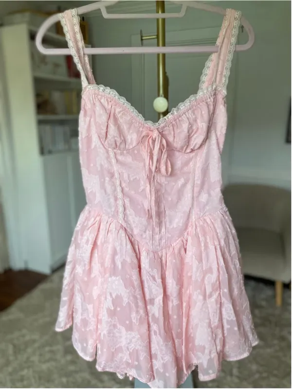 SHEIN Corset Babydoll Mini Dress Coquette Blush Pink Lace Romantic Fairy NWT - Image 2