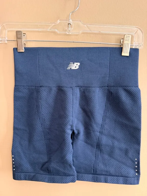 New Balance S Womens Seamless High-Waist Biker Shorts Navy Blue Size S Ribbed Te - Image 2