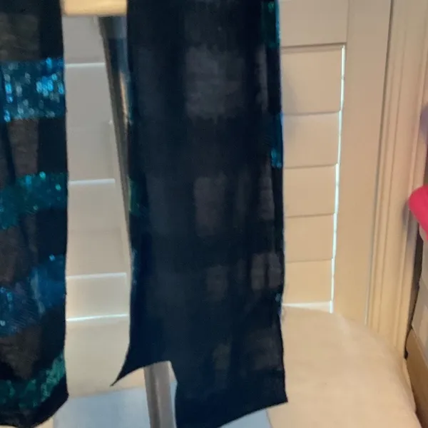 Elegant Striped Blue and Black Scarf - Image 5