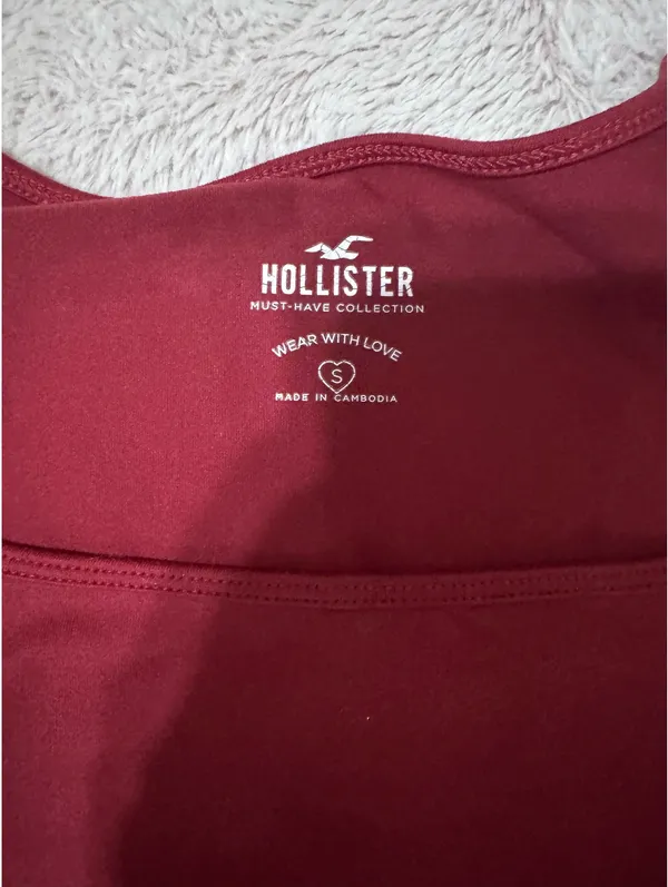 Red Square Neck Long Sleeve Hollister Seamed Faux Corset Crop T-Shirt - Image 2