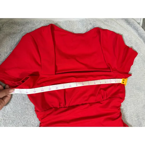 NWT OYS Size Medium Red Square Neck Mini Dress Shirt‎ Sleeve Formal Fit Flare - Image 5