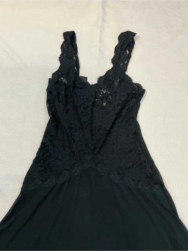 Victoria's Secret Black Lace High-Low burnout sheer slip dress nightgown . - Image 3