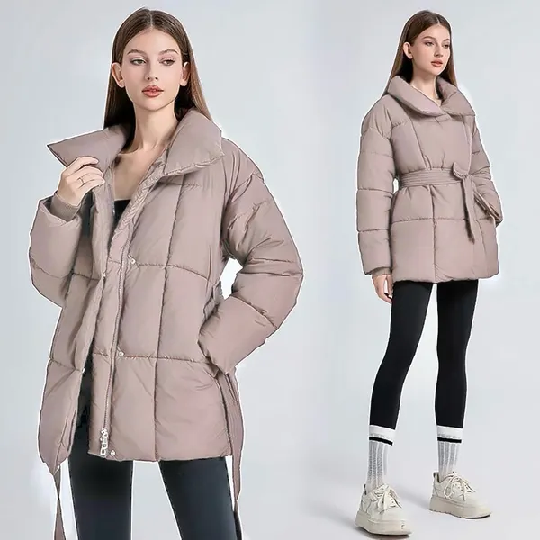 ASOS Taupe tie belt belted puffer jacket coat - Image 3