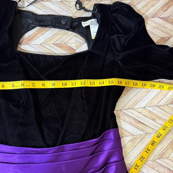 Jessica McClintock Gunne Sax Dress 11/12 Black‎ Velvet Purple Satin 80s HCO Prom - Image 8