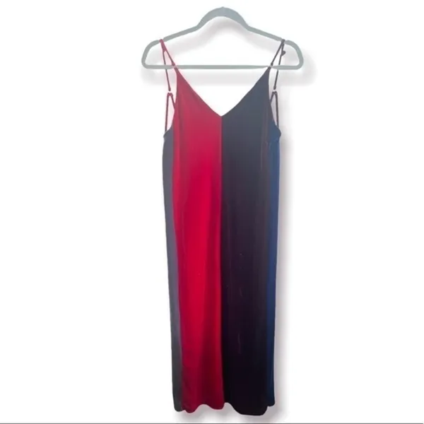 Drifter Dress Velarium Velvet Slip Color Block Strappy maxi Red Maroon Blue - Image 5