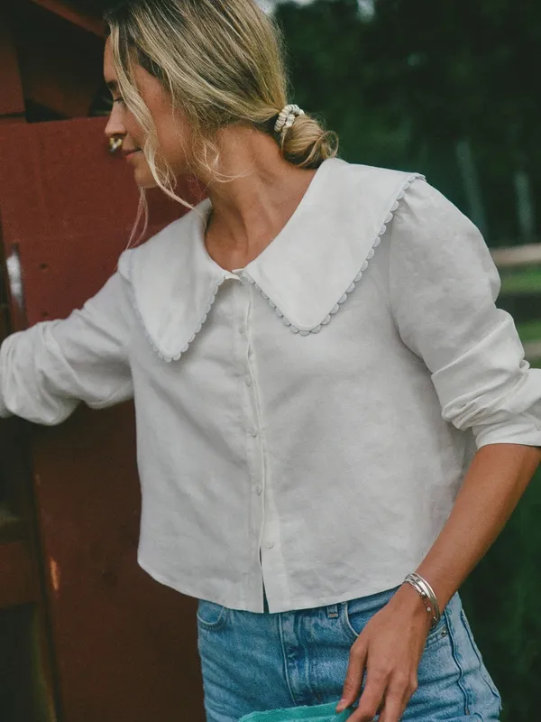 NWT Few Moda Alfresco top size XS Maddie Prior- Hull collab ivory blue trim - Image 5