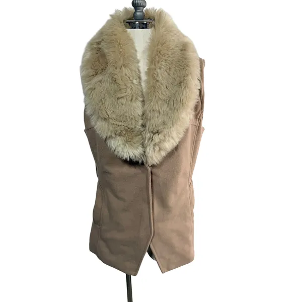LA Coalition Vest Faux Fur Collar Sleeveless Jacket Women's Size M Tan - Image 3
