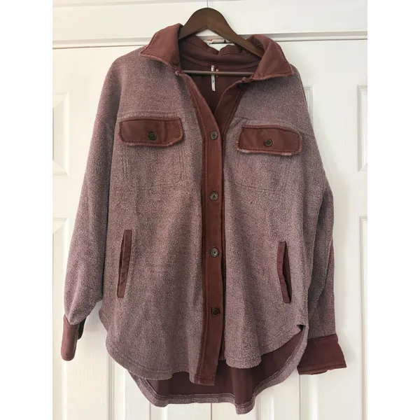 Free People We The‎ Free Ruby Jacket Wine Burgundy Fleece Shacket Medium - Image 2