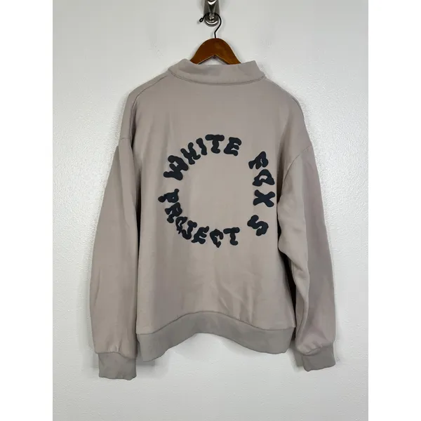 White Fox Project 5 Half Zip Sweatshirt Taupe Oversized Fleece Pullover L/XL - Image 2