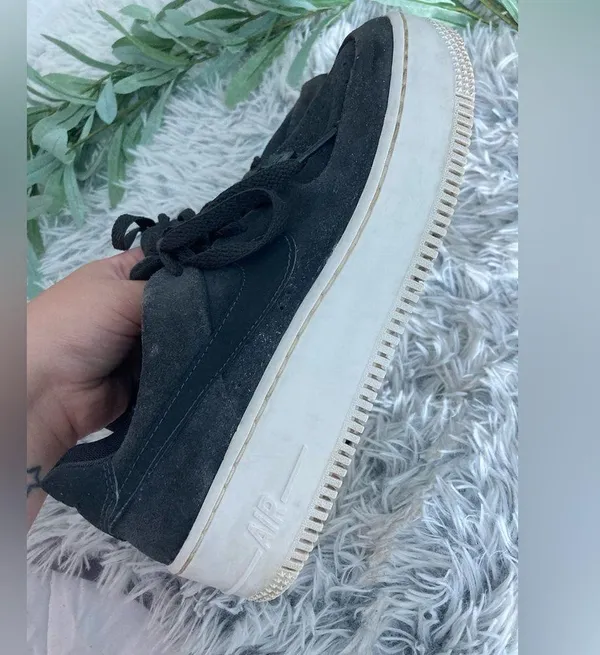 Nike Womens Air Force 1 Sage Night Black Suede Chunky Platform Sneakers - Image 5