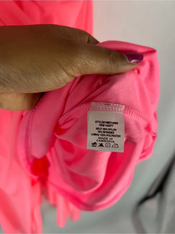 Haute Monde Neon Pink Draped Mesh Asymmetrical Maxi Dress Size S - Image 7