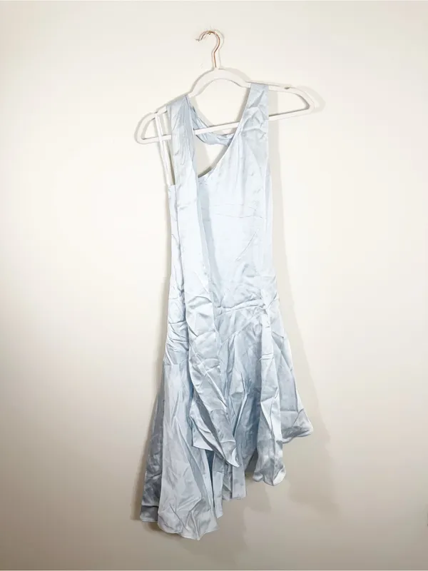 NWT Meshki Evelina Halter Asymmetric Hem Midi Dress Ice Blue Light Blue XS - Image 6