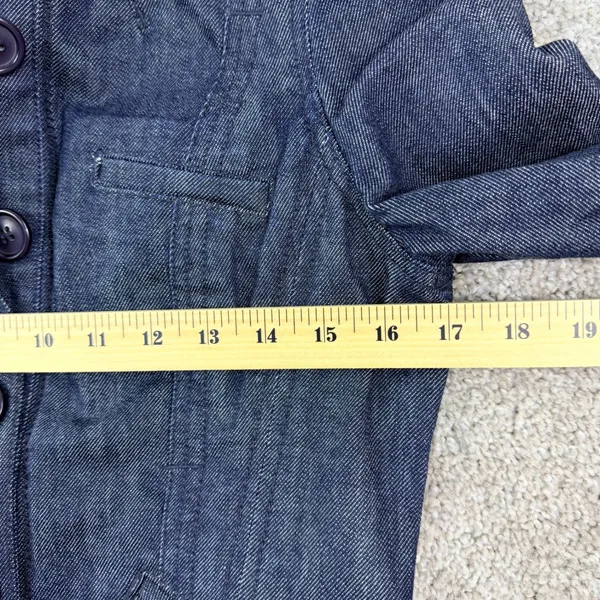 Louie Women 4 Dark Wash Denim Military Jacket Cropped Structured Fitted Moto Y2K - Image 8