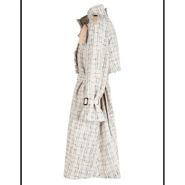 Aritzia Tweed plaid trenchcoat jacket cream - Image 5
