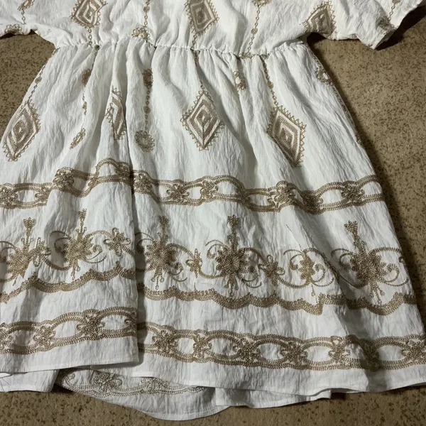 Bloomchic Boho Embroidered Mini Dress Women 18 White Gold Tassel V-Neck Mini - Image 8