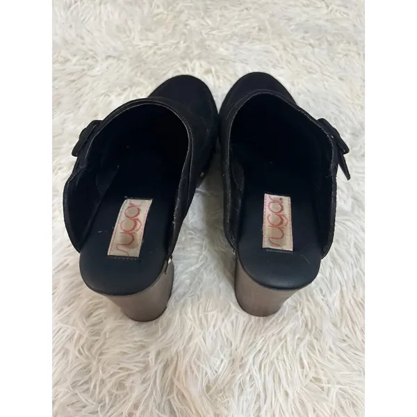 Sugar Black Suede Clogs Platform Studded‎ Heel 7.5M Brown Wood - Image 5