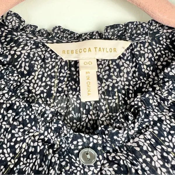 Rebecca Taylor Silk Blend Metallic Ruffle Sleeveless Blouse Size 00 - Image 3