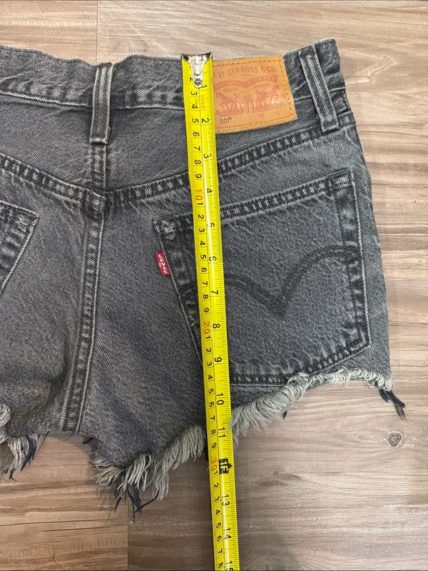 Levi’s Premium 501 Original Slashed Black Distressed Shorts W24 - Image 8