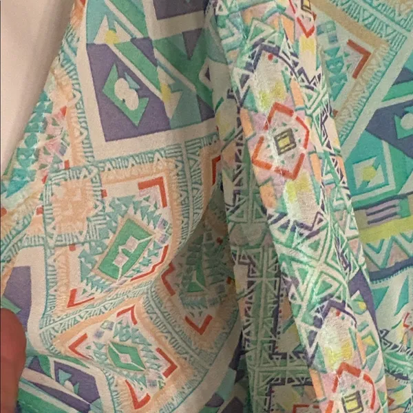 Espresso Teal and Coral Geometric Knee Length Y2K Women’s Dress - Image 4