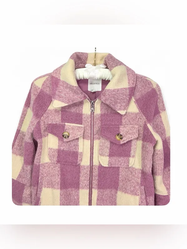 Anthropologie Avec Les Filles Women’s Pink Plaid Zip Crop Top Jacket Size Small - Image 7