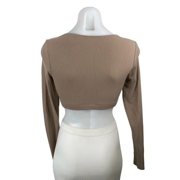 Alo Yoga Ribbed Defined Scoop Neck Long Sleeve Gym Athletic Activewear Bra Top S - Image 4