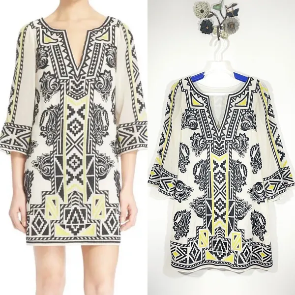Alice + Olivia Woman's Lowell Embroidered Shift Mini Dress Size XS Ivory Black - Image 2