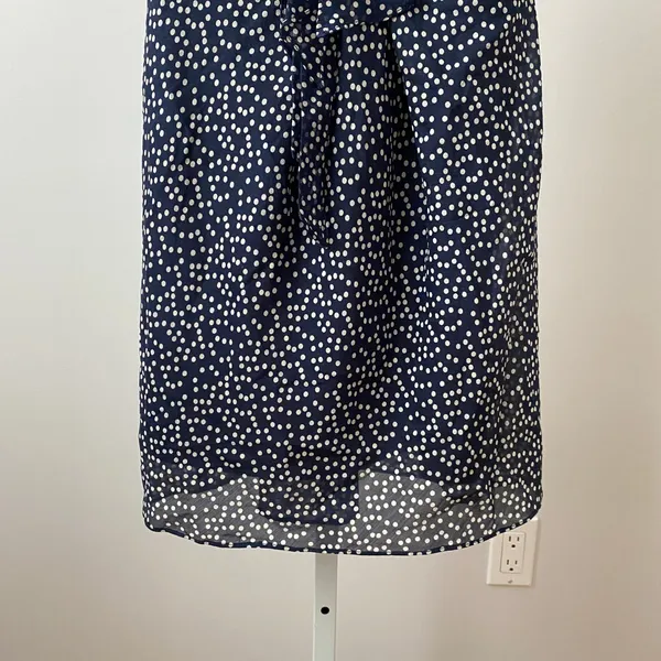 J.Crew Preppy Minimalist 4 Navy Polka Dot Silk‎ Wool Bow Front Cocktail Dress - Image 3