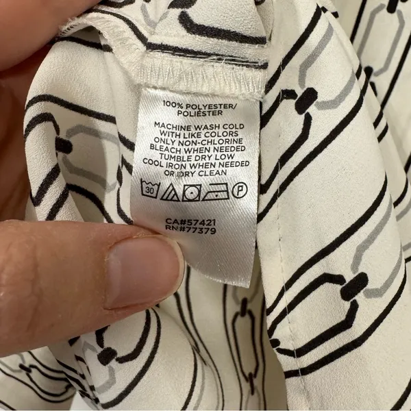Ann Taylor Black & White Printed Ruffled Blouse Women’s S Preppy Long Sleeve Top - Image 6