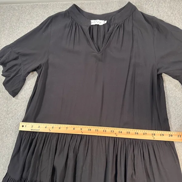 Petal + Pup Black Tiered Midi Dress Women's Small V-Neck Short Ruffle Sleeve - Image 5