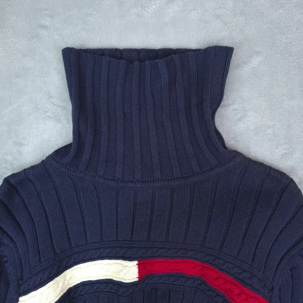 Vtg 2004 Tommy Hilfiger Sweater Womens‎ XL Cable Stripe Turtleneck Cotton Y2K - Image 5